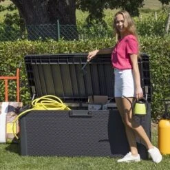 Toomax Santorini Plus Lockable Deck Storage Box Bench For Cushioned Outdoor Pool Patio Garden Furniture Or Indoor Toy Container, 145 Gal (Anthracite) -Landscape Zone GUEST 032d6184 33fe 4181 ac74 1b5819ec7a02