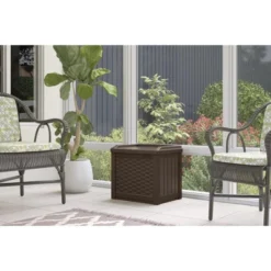 Suncast 22 Gallon Indoor Or Outdoor Backyard Patio Small Storage Deck Box With Attractive Bench Seat And Reinforced Lid, Java (2 Pack) -Landscape Zone GUEST 0477288f 8f1b 4905 a1d9 061e447f668c