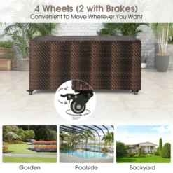 Costway 96 Gallon Patio Rattan Storage Deck Box Container Garden Liner Wheels Mix Brown/Grey -Landscape Zone GUEST 0554e523 5bd8 4d2a 8ce6 6e1b46ee379d