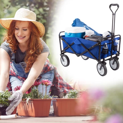 Nature Spring Collapsible Utility Wagon For Camping, Gardening, Landscaping, And Shopping - 34.5" X 20", Blue 6 Nature Spring Collapsible Utility Wagon For Camping, Gardening, Landscaping, And Shopping - 34.5" X 20", Blue - Image 4
