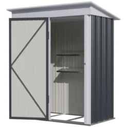 Outsunny 5' X 3' Steel Outdoor Storage Shed, Small Lean-to Shed For Garden, Tools, Tiny Metal Garage, Floor Base, Shelf, Lock, Dark Gray -Landscape Zone GUEST 0724a237 f52d 43e5 8586 720e75652937