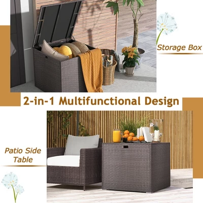 Costway 72 Gallon Patio Rattan Wicker Storage Deck Box Container With Liner Garden 7 Costway 72 Gallon Patio Rattan Wicker Storage Deck Box Container With Liner Garden - Image 5