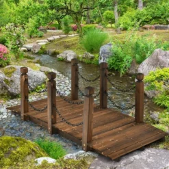 Costway 5 Ft Wooden Garden Bridge Arc Footbridge Stained Finish Walkway W/Rails 12 Costway 5 Ft Wooden Garden Bridge Arc Footbridge Stained Finish Walkway W/Rails -Landscape Zone GUEST 1c13fdb1 ad9b 4e7e b1ab ccfd86616146