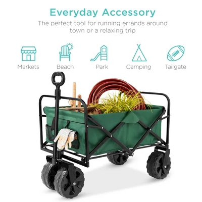 Best Choice Products 36in Folding Multipurpose Indoor Outdoor Utility Cart W/ Swivel Wheels, Adjustable Handle - Green 7 Best Choice Products 36in Folding Multipurpose Indoor Outdoor Utility Cart W/ Swivel Wheels, Adjustable Handle - Green - Image 5