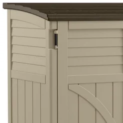 Suncast 34-Cubic Feet Durable All-Weather UV-Resistant Lockable Horizontal Compact Storage Shed For Garden, Backyard, Patio, And Pool Supplies, Brown