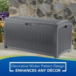 Suncast 73 Gallon Medium Wicker Indoor/Outdoor Storage Boxes For Garden Tools, Pool Accessories, And Patio Cushions, Cyberspace (4 Pack) -Landscape Zone GUEST 25531394 40a5 42ab b4b8 58edb8616dca