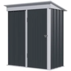 Outsunny 5' X 3' Steel Outdoor Storage Shed, Small Lean-to Shed For Garden, Tools, Tiny Metal Garage, Floor Base, Shelf, Lock, Dark Gray -Landscape Zone GUEST 29397d3d dad8 457d b86d 6901a7d38ff3