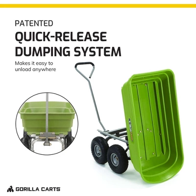 Gorilla Carts 600 Pound Capacity Heavy Duty Poly Yard Garden Steel Quick Dump Utility Wheelbarrow Wagon Trolley Cart With Straight Pull Handle, Green 3 Gorilla Carts 600 Pound Capacity Heavy Duty Poly Yard Garden Steel Quick Dump Utility Wheelbarrow Wagon Trolley Cart With Straight Pull Handle, Green - Image 2