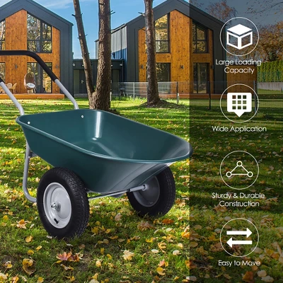 Costway 2 Tire Wheelbarrow Cart Heavy-duty Dolly Utility Cart Green 6 Costway 2 Tire Wheelbarrow Cart Heavy-duty Dolly Utility Cart Green - Image 4