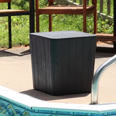 Sunnydaze Decor Sunnydaze Faux Wood Design Outdoor Side Table With Storage - 11.5-Gal. 3 Sunnydaze Decor Sunnydaze Faux Wood Design Outdoor Side Table With Storage - 11.5-Gal.