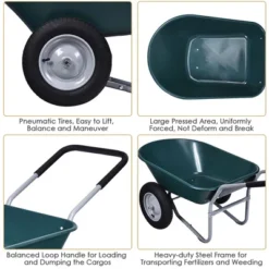 Costway 2 Tire Wheelbarrow Cart Heavy-duty Dolly Utility Cart Green 17 Costway 2 Tire Wheelbarrow Cart Heavy-duty Dolly Utility Cart Green -Landscape Zone GUEST 3229149d 93c6 4d3e b029 a6566a1b2af8