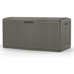 Suncast BMDB12000ST 124-Gallon Extra Large All-Weather UV-Resistant Herringbone Pattern Deck Box W/Lockable Lid For Garden, Garage, Or Patio, Stoney