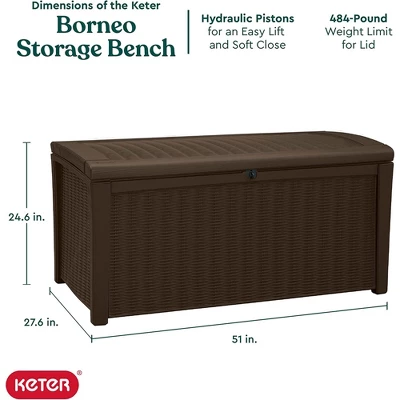 Keter Borneo 110 Gallon All Weather Weatherproof Rattan Wicker Resin Outdoor Backyard Patio Porch Deck Organization Storage Box Bench, Brown (2 Pack) 6 Keter Borneo 110 Gallon All Weather Weatherproof Rattan Wicker Resin Outdoor Backyard Patio Porch Deck Organization Storage Box Bench, Brown (2 Pack) - Image 4