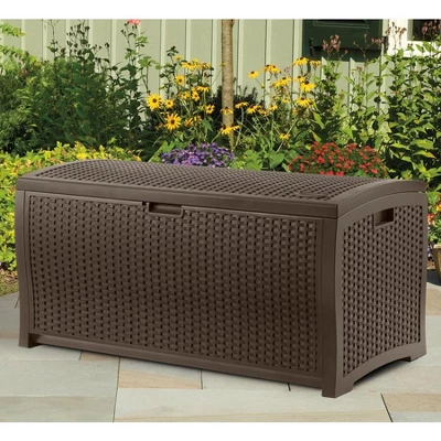 Suncast 73 Gallon Outdoor Deck Box & 99 Gallon Patio Garden Deck Box, Mocha 4 Suncast 73 Gallon Outdoor Deck Box & 99 Gallon Patio Garden Deck Box, Mocha - Image 2