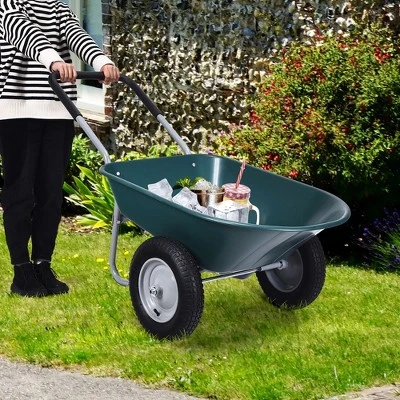 Costway 2 Tire Wheelbarrow Cart Heavy-duty Dolly Utility Cart Green 4 Costway 2 Tire Wheelbarrow Cart Heavy-duty Dolly Utility Cart Green - Image 2