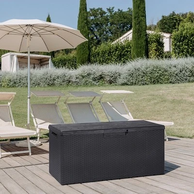 Toomax Portofino Weather Resistant Heavy Duty 90 Gal Novel Resin Outdoor Storage Deck Box With Lockable Lid & 450 Lb Weight Capacity - Gray (Z175E097) 6 Toomax Portofino Weather Resistant Heavy Duty 90 Gal Novel Resin Outdoor Storage Deck Box With Lockable Lid & 450 Lb Weight Capacity - Gray (Z175E097) - Image 4