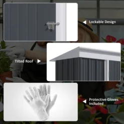 Outsunny 5' X 3' Steel Outdoor Storage Shed, Small Lean-to Shed For Garden, Tools, Tiny Metal Garage, Floor Base, Shelf, Lock, Dark Gray -Landscape Zone GUEST 5670d5cd 91bc 4332 9665 432549789744