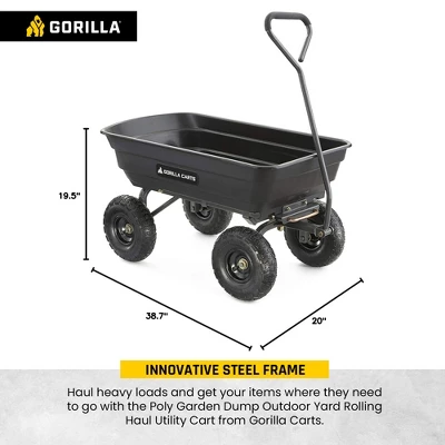Gorilla Carts 600 Pound Capacity Heavy Duty Poly Garden Landscape Outdoor Yard Hauling Utility Wagon Dump Cart With 10 Inch Pneumatic Tires, Black 3 Gorilla Carts 600 Pound Capacity Heavy Duty Poly Garden Landscape Outdoor Yard Hauling Utility Wagon Dump Cart With 10 Inch Pneumatic Tires, Black