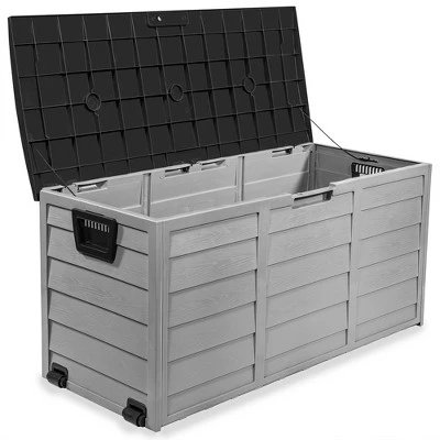 Barton 63 Gallons Patio Storage Box Container Pools Deck Box Build-in Wheel, Gray 4 Barton 63 Gallons Patio Storage Box Container Pools Deck Box Build-in Wheel, Gray - Image 2