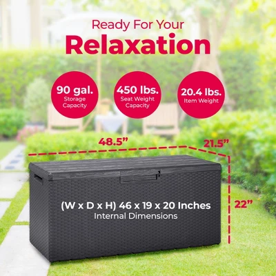 Toomax Portofino Weather Resistant Heavy Duty 90 Gal Novel Resin Outdoor Storage Deck Box With Lockable Lid & 450 Lb Weight Capacity - Gray (Z175E097) 4 Toomax Portofino Weather Resistant Heavy Duty 90 Gal Novel Resin Outdoor Storage Deck Box With Lockable Lid & 450 Lb Weight Capacity - Gray (Z175E097) - Image 2