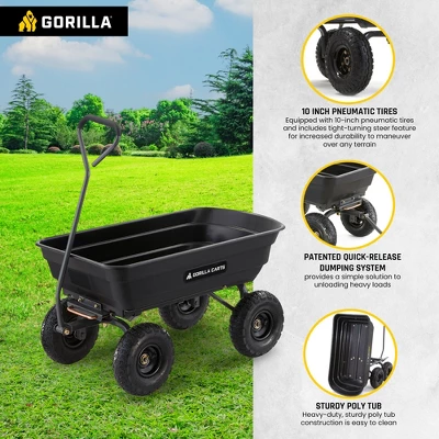 Gorilla Carts 600 Pound Capacity Heavy Duty Poly Garden Landscape Outdoor Yard Hauling Utility Wagon Dump Cart With 10 Inch Pneumatic Tires, Black 4 Gorilla Carts 600 Pound Capacity Heavy Duty Poly Garden Landscape Outdoor Yard Hauling Utility Wagon Dump Cart With 10 Inch Pneumatic Tires, Black - Image 2