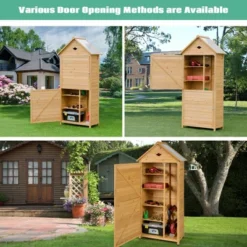 Costway Outdoor Storage Shed Lockable Wooden Garden Tool Storage Cabinet W/ Shelves -Landscape Zone GUEST 6454ce47 21ce 43e2 9f85 c3156de11b1d