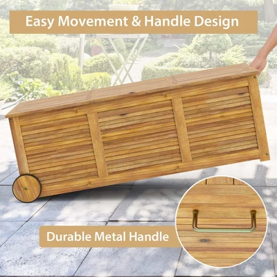 Costway 48 Gallon Acacia Wooden Patio Storage Deck Box Outdoor Storage Box With Wheels 9 Costway 48 Gallon Acacia Wooden Patio Storage Deck Box Outdoor Storage Box With Wheels - Image 7