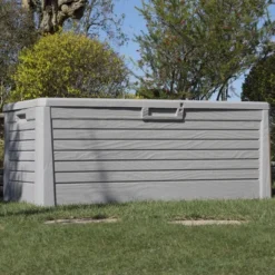 Toomax Florida UV Resistant Lockable Deck Storage Box Bench For Outdoor Pool Patio Garden Furniture & Indoor Toy Bin Container, 145 Gallon (Warm Grey) -Landscape Zone GUEST 677435ee 6f96 47d0 9258 127163dc5efb