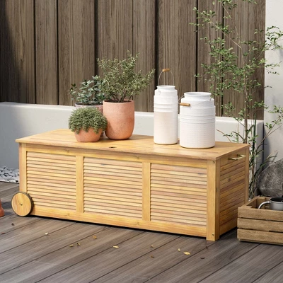 Costway 48 Gallon Acacia Wooden Patio Storage Deck Box Outdoor Storage Box With Wheels 3 Costway 48 Gallon Acacia Wooden Patio Storage Deck Box Outdoor Storage Box With Wheels