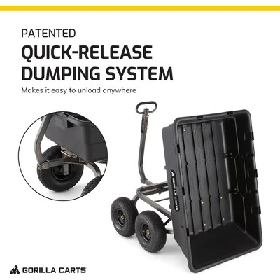 Gorilla Carts 1500 Pound Capacity Heavy Duty Poly Yard Garden Steel Dump Utility Wheelbarrow Wagon Cart With 2 In 1 Towing ATV Handle, Black 5 Gorilla Carts 1500 Pound Capacity Heavy Duty Poly Yard Garden Steel Dump Utility Wheelbarrow Wagon Cart With 2 In 1 Towing ATV Handle, Black - Image 3