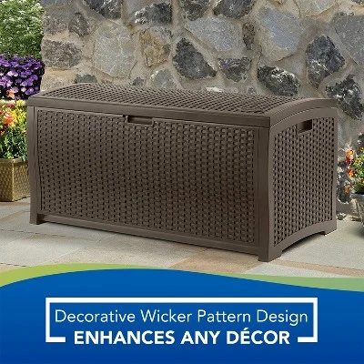 Suncast DBW7300 73 Gallon Resin Wicker Outdoor Patio Storage Deck Box 6 Suncast DBW7300 73 Gallon Resin Wicker Outdoor Patio Storage Deck Box - Image 4