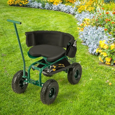 Costway Rolling Garden Cart Outdoor Gardening Workseat With Adjustable Height &Tool Storage 3 Costway Rolling Garden Cart Outdoor Gardening Workseat With Adjustable Height &Tool Storage