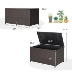 Costway 133 Gallon Patio Rattan Storage Deck Box Container Wheel Handle W/Liner -Landscape Zone GUEST 7e347147 9b93 46d6 9713 103dfbcff562
