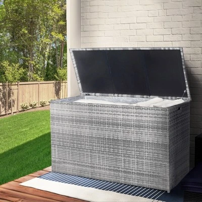 Teamson Home Wicker 154 Gallon Outdoor Deck Box For Cushions Storage, Gray 4 Teamson Home Wicker 154 Gallon Outdoor Deck Box For Cushions Storage, Gray - Image 2