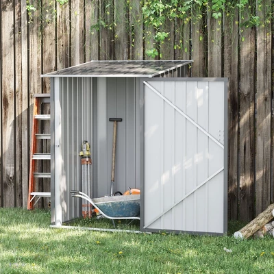 Outsunny 3.3' X 3.4' Lean-to Garden Storage Shed, Small Outdoor Galvanized Steel Tool House With Lockable Door For Patio, Backyard, Lawn, Gray 3 Outsunny 3.3' X 3.4' Lean-to Garden Storage Shed, Small Outdoor Galvanized Steel Tool House With Lockable Door For Patio, Backyard, Lawn, Gray