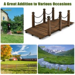 Costway 5 Ft Wooden Garden Bridge Arc Footbridge Stained Finish Walkway W/Rails 14 Costway 5 Ft Wooden Garden Bridge Arc Footbridge Stained Finish Walkway W/Rails -Landscape Zone GUEST 8377e871 f905 46ee 8457 f318ad18a8f6