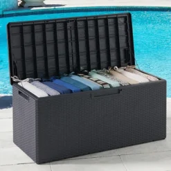 Toomax Portofino Weather Resistant Heavy Duty 90 Gal Novel Resin Outdoor Storage Deck Box With Lockable Lid & 450 Lb Weight Capacity - Gray (Z175E097) 8 Toomax Portofino Weather Resistant Heavy Duty 90 Gal Novel Resin Outdoor Storage Deck Box With Lockable Lid & 450 Lb Weight Capacity - Gray (Z175E097) -Landscape Zone GUEST 8407b8af 06d3 499e 98f8 5b766afe1a51
