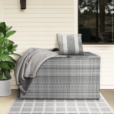 Teamson Home Wicker 154 Gallon Outdoor Deck Box For Cushions Storage, Gray 3 Teamson Home Wicker 154 Gallon Outdoor Deck Box For Cushions Storage, Gray