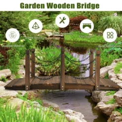 Costway 5 Ft Wooden Garden Bridge Arc Footbridge Stained Finish Walkway W/Rails 13 Costway 5 Ft Wooden Garden Bridge Arc Footbridge Stained Finish Walkway W/Rails -Landscape Zone GUEST 86f4a14a e0c2 45ff b665 1b9f4142d89c