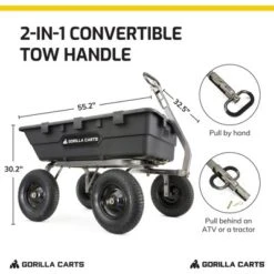 Gorilla Carts 1500 Pound Capacity Super Heavy Duty Poly Yard Garden Steel Dump Utility Wheelbarrow Wagon Cart With 2 In 1 Towing ATV Handle, Black -Landscape Zone GUEST 9187b64c 2ea7 4129 9d25 a90bbe08ec07