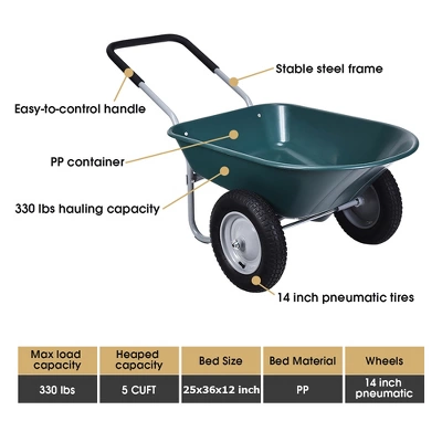 Costway 2 Tire Wheelbarrow Cart Heavy-duty Dolly Utility Cart Green 10 Costway 2 Tire Wheelbarrow Cart Heavy-duty Dolly Utility Cart Green - Image 8