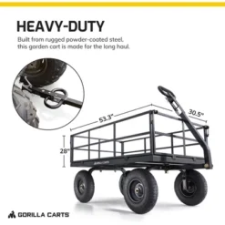 Gorilla Cart GOR1200-COM 9 Cubic Feet 1200 Pound Capacity Heavy Duty Durable Steel Utility Wagon Cart W/ 2 In 1 Towing Handle & Removable Sides, Black -Landscape Zone GUEST 97509b4e 69b1 4e5d b91a 0f557561348e