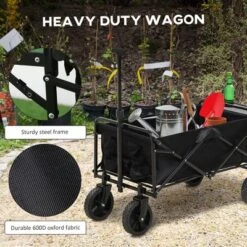 Outsunny Collapsible Wagon, Graden Carts With Wheels, Adjustable Handle, Folding Table And Cup Holders, Black 10 Outsunny Collapsible Wagon, Graden Carts With Wheels, Adjustable Handle, Folding Table And Cup Holders, Black -Landscape Zone GUEST 97c5641f 94c8 4386 a8f4 f75907f78a8a