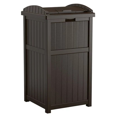 Suncast Trash Hideaway Outdoor Garbage Bin & 99 Gallon Deck Box W/ Seat, Java 3 Suncast Trash Hideaway Outdoor Garbage Bin & 99 Gallon Deck Box W/ Seat, Java