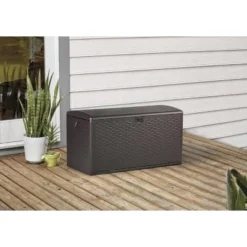 Plastic Development Group 99-Gallon Weather-Resistant Resin Outdoor Storage Deck Box With Slide And Snap Assembly, Driftwood -Landscape Zone GUEST a2f4d123 1083 408a adb9 4d640e7414a8