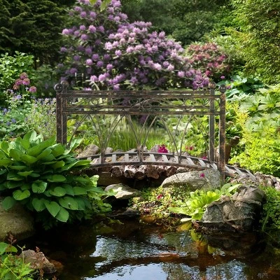 Outsunny 3.3' Metal Arch Zen Garden Bridge With Safety Siderails, Decorative Footbridge, Delicate Scrollwork & Corner Spheres For Stream, Black 4 Outsunny 3.3' Metal Arch Zen Garden Bridge With Safety Siderails, Decorative Footbridge, Delicate Scrollwork & Corner Spheres For Stream, Black - Image 2