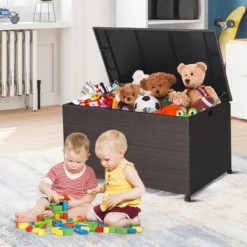 Costway 133 Gallon Patio Rattan Storage Deck Box Container Wheel Handle W/Liner -Landscape Zone GUEST a3bcfb40 87d8 4450 9556 892d11ca44c1