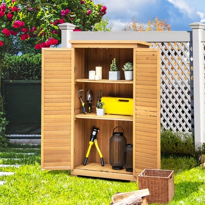 Costway Outdoor Fir Wood Storage Shed Garden Tool Cabinet Locker Tall Vertical Organizer 3 Costway Outdoor Fir Wood Storage Shed Garden Tool Cabinet Locker Tall Vertical Organizer