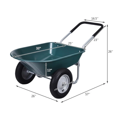 Costway 2 Tire Wheelbarrow Cart Heavy-duty Dolly Utility Cart Green 5 Costway 2 Tire Wheelbarrow Cart Heavy-duty Dolly Utility Cart Green - Image 3