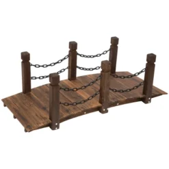 Outsunny 5 Ft Wooden Garden Bridge Arc Footbridge With Metal Chain Railings & Solid Fir Construction, Stained Wood -Landscape Zone GUEST af068b89 13a0 488b a0ca 1f8024244c79